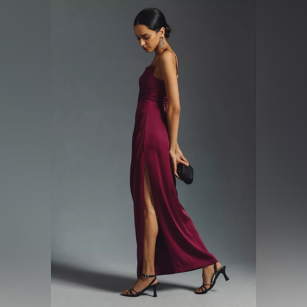 NWT Anthropologie HUTCH Carver Gown Satin Eggplant Wine Size 0 Hutch Maxi Dress